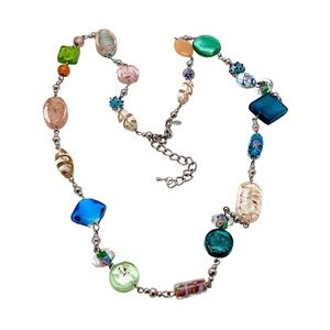 Vintage Premier Designs Multicolor Murano Style Glass Beaded Necklace Artsy Boho